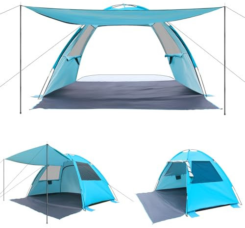 Beach Tent for 4-5-6 Person, UPF 50+ Anti-UV Portable Shelter with Sunshade