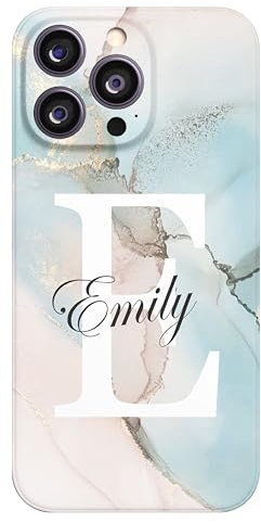 Personalised Phone Case For iPhone 16e, 16, 15, 14, Pro, Max, Plus 13, 12, 11, X, XS, XR, SE, 8, 7, 6, 5, Fully Printed 3D Customized Marble Text Cover, Custom Name TPU Silicon Cases (Aqua Green)