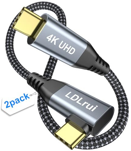 Short USB-C to USB-C Cable [2 Pack, 30cm] 90-Degree, USB 3.2 Gen 2x2, 20Gbps Data Transfer, 4K@60Hz, 100W Fast Charging, Nylon Wire for Samsung T7/T9 SSD, iPhone 15 Pro, Type C Portable Monitors
