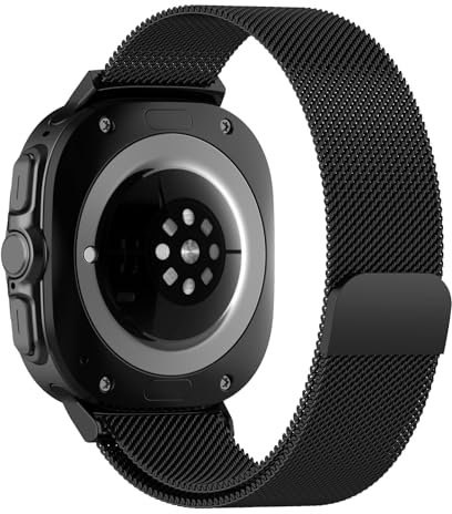 Hinnwer Correa Metalica para Samsung Galaxy Watch Ultra 47mm 2025/2024, Un Clic Cierre Magnético Acero Inoxidable Malla Milanesa Pulsera para Samsung Galaxy Watch 8/7 Ultra Negro