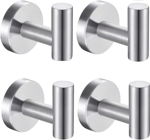 YUET 4 Pezzi Ganci Portasciugamani in SUS 304 Acciaio Inox Gancio Appendiabiti da Parete Con Accessori a vite per Cucina e Bagno Asciugamani Muro Accappatoio (4 Argento Spazzolato)