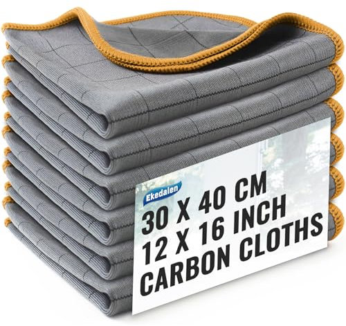 Ekedalen Carbon Microfiber Cleaning Cloth, Glass Window Mirror Cloth for Streak Free Lint Free Magic Shiny Polishing Buffing, Dish Cloth for Drying Washing Home Kitchen Car Bathroom, Tea Towel 400 GSM