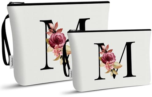 Vavabox Trousse de Toilette Personnalisée pour Femme - Tissu Premium & Fermeture Éclair Robuste, Cadeau Parfait Femme, Idée Cadeau Unique pour Fille, Mariée ou Demoiselle d'honneur (M, Blanc 2 Pièces)