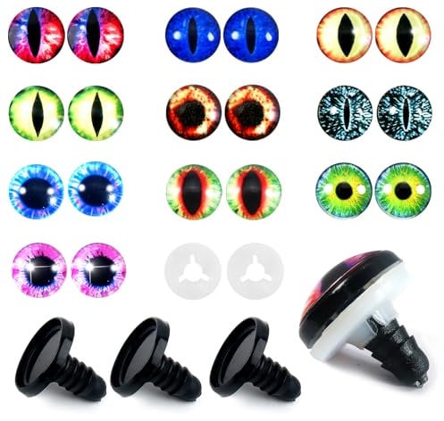 TOAOB 20pcs 12mm Safety Eyes Glow in the Dark Dragon Eyes Doll Eyes Evil Eyes with Washers for Crafting Crochet Plush Stuffed Animals Craft Eyes