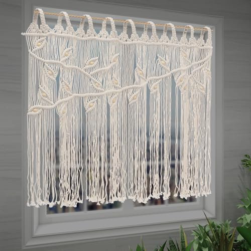 ATIVLB Türvorhang, 110 x 80cm Boho Vorhang Wandbehang Türdekorationsvorhang, Fenster Wandbehang Trennwandvorhang Fenstervorhänge, Wandteppich Wanddeko (Beige)