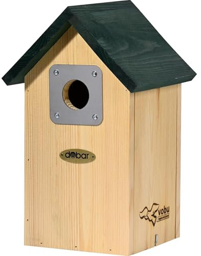 dobar VOBU Nistkasten Spitzdach für Höhlenbrüter mit Spechtschutz - Nisthilfe für Wildvögel aus Holz mit Ø 35 mm Einflugloch - Grün