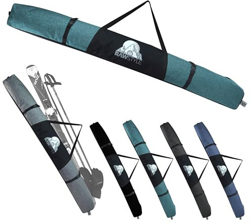 Rawstyle Skitasche Skisack für Ski Erwachsene Skistöcke 160cm oder 180cm wasserdicht Skibag Skicover Skiaufbewahrung Wintersport Modell 3 (meliert türkis, 160cm)