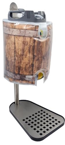 5 Liter Fasshalter mit Fasskühler Kühlmanschette Zapfstelle Bierfasshalter von Clauss für Partyfass Partydose Zapfanlage aus Edelstahl und schwarz lackiertem Metall (Set mit Holzfassoptik)