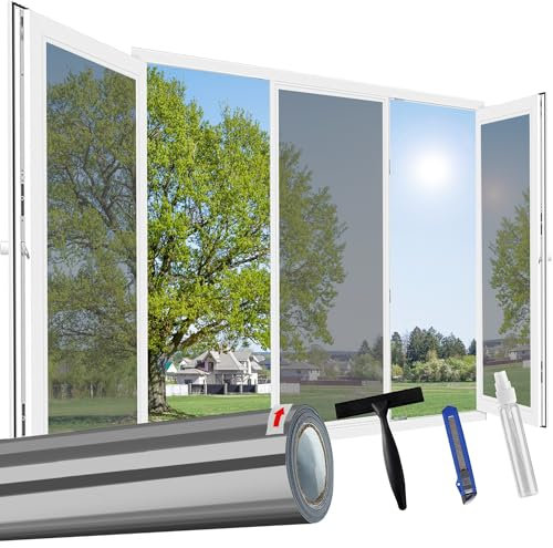 Linarun One Way Window Film Privacy 44.5x1000 Privacy Film for Glass Windows Mirror Reflective Window Film UV Blackout Anti Glare Daytime See Out Not In, Black Silver