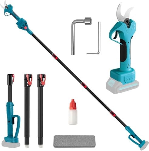Forbice Potatura a Batteria Professionali, 40mm Cesoie a batteria Asta Telescopica 2.2M, Compatibile con Makita 18V Batteria, Forbici Potatura Elettriche,Forbici Potatura per Giardino (NO Battery)
