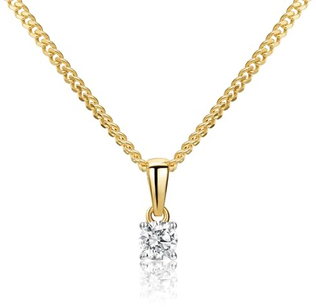 MIORE Schmuck, Kette Damen Silber 925, Kettenanhänger Weißgold/Gelbgold 9K 375 9kt mit Diamant 0.15/0.25 Ct, Echt Gold Anhänger, Gliederkette Silber, Silberkette, Damen Schmuck Handgemacht