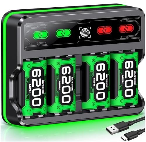 Mocagen Rechargeable Battery Pack for Xbox Series X/S with Touch Sensor Switch Light Strip, Charger Battery for Xbox One/One S/X/Elite Controller, 4 Pack 6200mWh