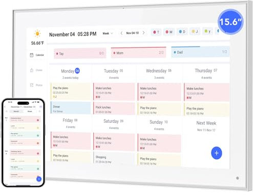 15.6 Inch Smart Digital Calendar & Chore Chart - 1920x1080 IPS Touch Screen Display, Wall & Desk Family Planner, Sync Schedules & Share Moments via App from Anywhere