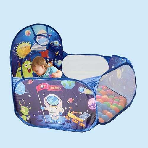 ZimiTeda Naves espaciales Piscina de Bolas para niños pequeños con aro de Baloncesto Plegable Pop-up Piscina de Bolas Bebe niñas niños Juego Interior Exterior Piscina para Perros Pelotas NO Incluidas