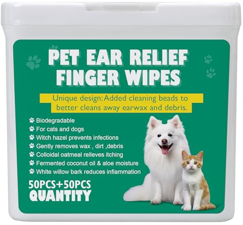 100pk XL Dog Ear Wipes | Soft, Quick & Gentle Ear Wipes For Dogs & Cats | Remove Dirt, Wax & Stop Smelly, Itchy | Natural Coconut Oil & Aloe Vera Infused Dog Ear Cleaning Finger Wipes! Hypoalergenic