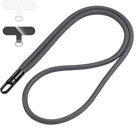hicoosee Catena per Cellulare, Universale Regolabile Cordino da Collo con 2 Patch Ultra Sottile, Anti-Smarrimento, Cinturino per Cellulare per Portafoglio, Portachiavi, Pen Drive (Grigio Scuro)