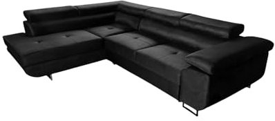 Ecksofa mit Schlaffunktion PASTI L-Form, Sofa Couch mit Bettkasten, 3-Sitzer Eckcouch, Schlafsofa für Wohnzimmer, Big Sofa Couch mit Schlaffunktion (Schwarz, Ottomane Links)