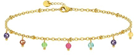 Naturstein Armband für Frauen 14K vergoldet wasserdicht Dainty bunte Perlen Charme zart niedlich Sommer Boho Strand Armband Schmuck Geschenk Schwester, beste Freundin, Geburtstag