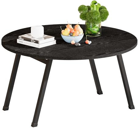 BOPRHOM Couchtisch rund,Wohnzimmertisch rund,Beistelltisch,klappbarer Couchtisch aus Holz,platzsparender Teetisch,Sofa,Mitteltisch für kleine Räume/Wohnzimmer,einfach zu montieren,Schwarz