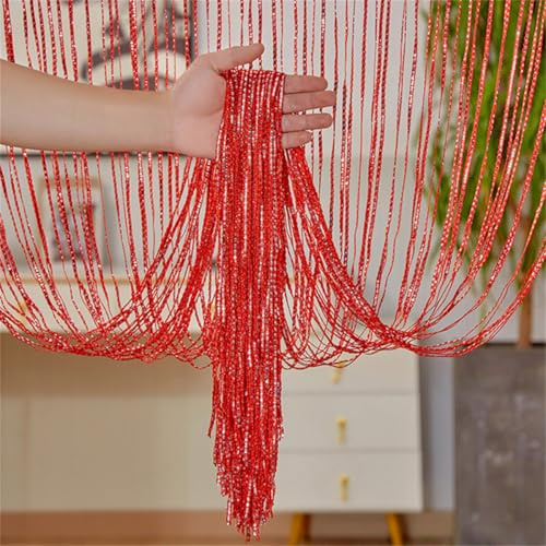 Mateju Fadenvorhang Insektenschutz 100 x 200 cm Schiebevorhänge Türvorhang außen Balkontür Vorhang tür Dekoration Perlenvorhang für Türen & Fenster, als Raumteiler Fliegenschutz (Rot 1,1)