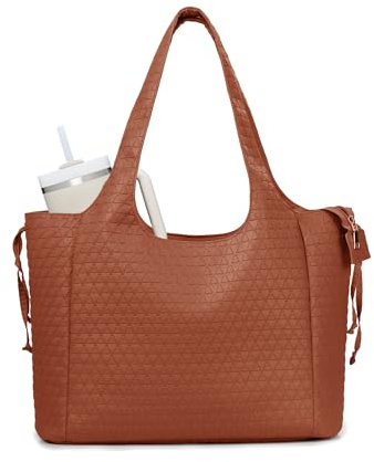 Wandering Nature Tote Bag for Women, Laptop Work Bag with 2 Cup Holders, Leather purses and handbags for Teacher Nurse Travel, Coffee, M