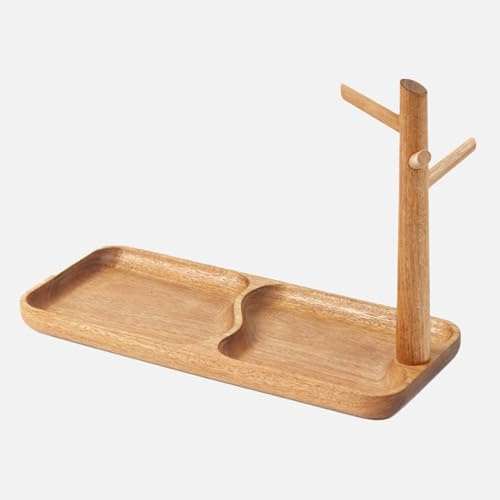 YESWOOD Solid Acacia Catch-All Tray, Decorative Wooden Organiser with Branch Stand for Keys, Jewellery & Watches, Natural Grain Desk Tray (Acacia Wood)