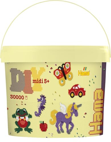 Hama Perlen 181-301 Bügelperlen Eimer mit ca. 30.000 Bastelperlen mit Durchmesser 5 mm inkl. Stiftplatten Motiv Weihnachten, kreativer Bastelspaß für Groß und Klein