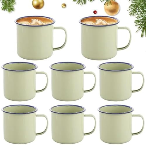 APACALI Enamel Coffee Mug Set of 8, 500ml / 17oz Camping Mugs, Enamel Mug with Handle, Camping Mug for Outdoor Hiking, Picnic and Home Office, Green