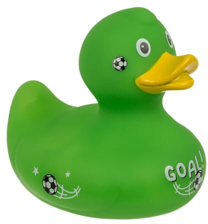 Quietscheente 10 cm – Witzige Badeente in verschiedenen Motiven (Happy Birthday, Fußball, Cowboy, Hochzeit) – Lustiges Geschenk & Deko – Quietschende Gummiente für Kinder & Erwachsene (Fußball)