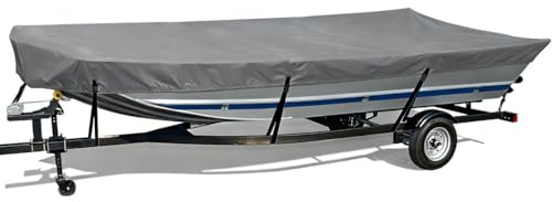 BaCover Housse de Bateau Jon 420D - Bâche pour Bateau à Fond Plat UV-Protection Imperméable & Antivent,Gris,12~14FT: 470cm x 210cm