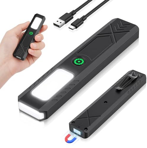 ABOHU USB C Wiederaufladbare Klein Taschenlampe, LED Arbeitsleuchte, Inspektionslampe COB LED Handlampe mit Magnet und Clip, 6 Modi Helligkeit Arbeitslampe für Wartung, Camping, Wandern, Notfal
