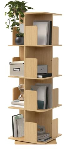 ML-Design Drehbares Bücherregal Kinder mit 4 Ebenen/16 Fächer, Eiche-Holzoptik, 40x124,5x40 cm, Standregal freistehend, Drehregal 360Grad, Spielzeugregal, Lagerregal für Wohnzimmer Büro & Kinderzimmer
