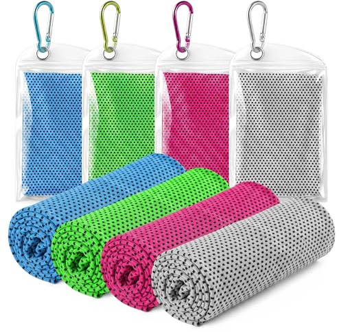 GLGHMH 4PCS Cooling Towels Microfibre Sweat Cloth Breathable Instant Neck Cooler For Men Women Adults For Gym Fitness Yoga Golf Camping Travel Summer Sports Essentials Workout Accessories Set