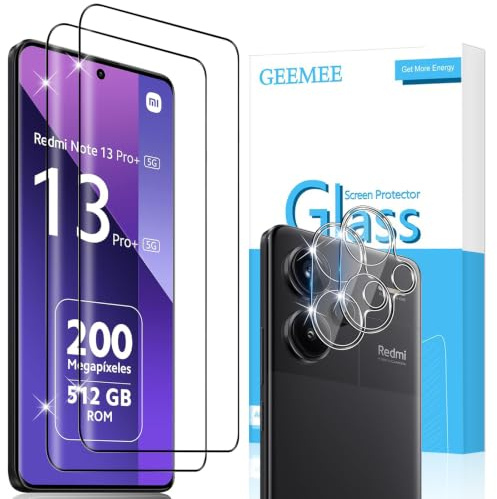 GEEMEE para Xiaomi Redmi Note 13 Pro Plus/Note 13 Pro+ 5G Protector de Pantalla y Protector de Lente de Cámara, 9H Dureza HD Cristal Templado Anti-Arañazos Vidrio Templado Protectora,2+2 Piezas