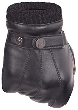 Nappaglo Herren PU Lederhandschuhe - Touchscreen Handschuhe Mit Langen Fleecefutter Winter Fahren schwarz Gr.S