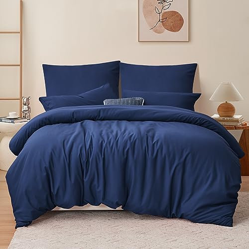 RUIKASI Bettwäsche 220x240 3teilig Blau - Marine Mikrofaser Bettwäsche-Sets Oeko-TEX, Bettbezüge 220 x 240cm + 2 Kissenbezüge 80x80cm mit Reißverschluss, Weich und Bügelfrei