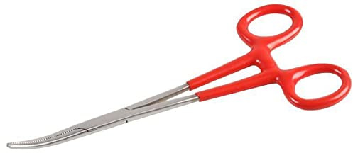 DURATOOL 6 (150mm) Bent Nose Forceps – Stainless Steel, Serrated Jaws, Red Dipped Handles (D02353)