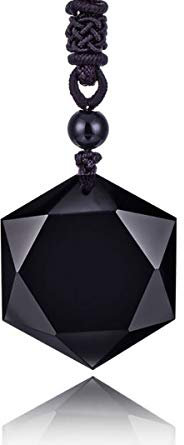 Thajaling Mens Womens Heilung Schwarz Obsidian Steine Amulett Stern David Hexagramm Anhänger Halskette