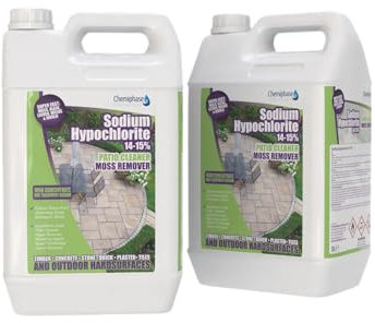 Sodium Hypochlorite Patio Cleaner – 2 x 5 Litres of Industrial-Strength Algae & Black Spot Remover – Powerful Driveway & Paving Cleaner – Professional Outdoor Cleaning Solution for Concrete