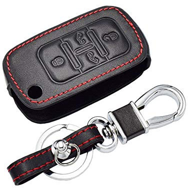 Happyit Cas de Couverture de Clé de Voiture en Cuir Porte-clés pour VW Volkswagen Caravelle MPV 4 Boutons Télécommande Pliante