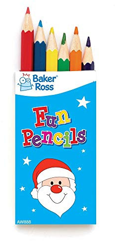 Baker Ross AW888 Mini-Weihnachts-Buntstifte, kleine Partygastgeschenke für festliche Kunst- und Bastelaktivitäten, , eine Packung mit 6 Stück