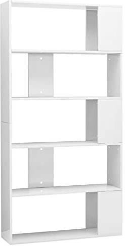 vidaXL Bücherregal Raumteiler mit 5 großen Fächern Wandregal Standregal Aktenregal Raumtrenner Büroregal Regal Hochglanz-Weiß 80x24x159cm