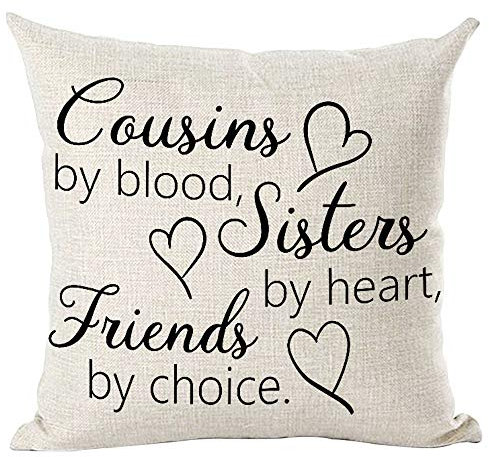 Ramirar Black Word Art Zitat Cousins by Blood Sister by Heart Friends by Choice inspirierender dekorativer Kissenbezug für Zuhause, Wohnzimmer, Bett, Sofa, Auto, quadratisch, 45.7 x 45.7 cm