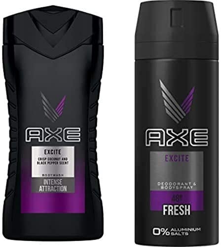 Axe Duschgel Excite 250 ml, 6er Pack (6 x 250 ml) + Axe Bodyspray für einen langanhaltenden Duft Excite ohne Aluminiumsalze, 3er Pack (3 x 150 ml)