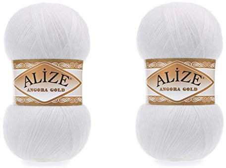 Alize Angora Goldgarn, 20 % Wolle, 80 % Acryl, weiches Garn, Häkeln, 200 g, 1204 m, Spitze, Handstricken, türkisches Garn (55 Weiß)