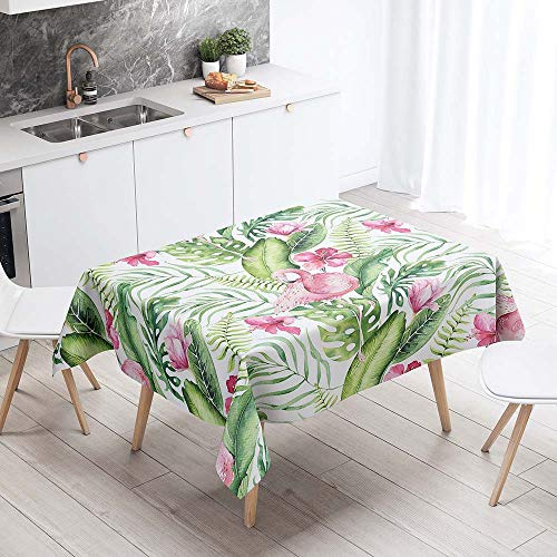 Chickwin Chickw1 Tischdecke Wasserdicht Abwaschbar, Tropischer Flamingo 3D-Druck Wasserabweisend Fleckschutz Rechteckig Abwischbare Wachstuch Ölfest Pflegeleicht Küchentischabdeckung (90x90cm,E)