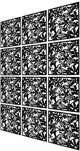 Trennwände zum Aufhängen DIY, Raumteiler für Hotel, Zuhause, Bar, Zimmer, 40 x 40 cm Schwarz (Schwarz, 12 Stück)