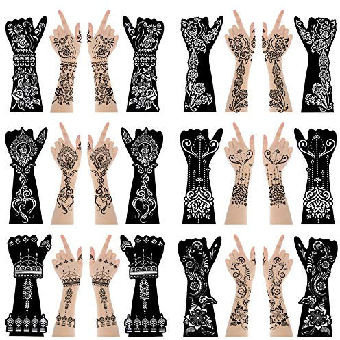 XMASIR 12 Blätter Große Temporäre Tattoo Schablonen für Hand Unterarm Körperfarbe Frauen Mädchen Indian Arabian Temporäre Tattoo Vorlagen