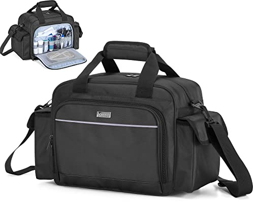 Trunab Home Health Nurse Bag Empty, Portable Medical Supplies Shoulder Bag for Hospice, Home Visit, Hospital Interns, Black, Bag Only
