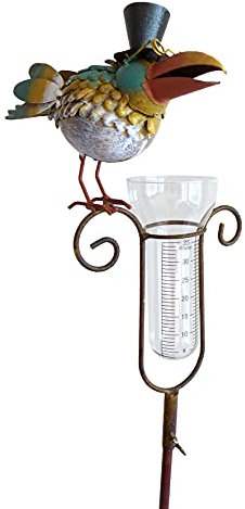 Regenmesser Vogel mit Brille Gartenstab 143 cm Regenstandsmesser Gartenstecker